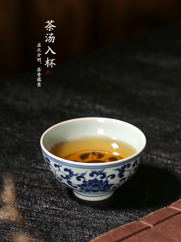 Hand - made bound lotus flower porcelain teacup kongfu master cup single cup white porcelain of jingdezhen retro sample tea cup tea sets
