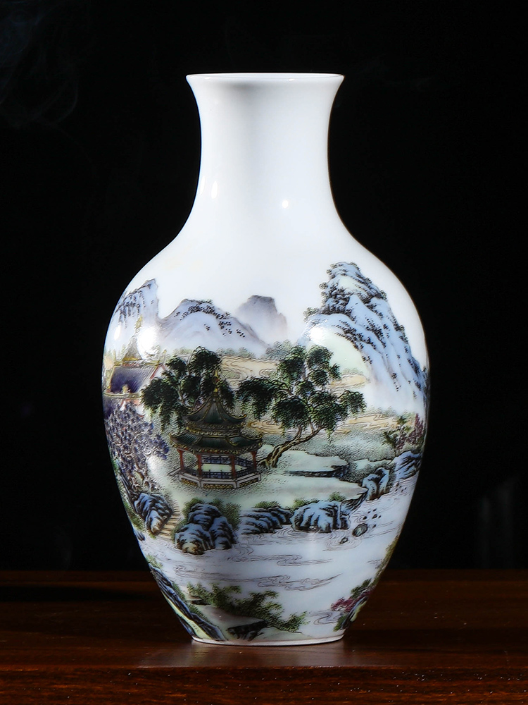 Jingdezhen ceramics hand - made vases, flower arranging the sitting room of Chinese style household decorations goddess of mercy bottle color landscape characters