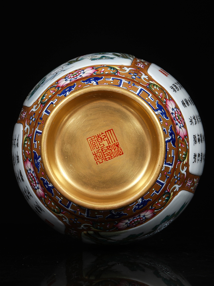 Jia lage furnishing articles of jingdezhen ceramic vase YangShiQi famille rose gold base medallion and name lotus light verse bottle