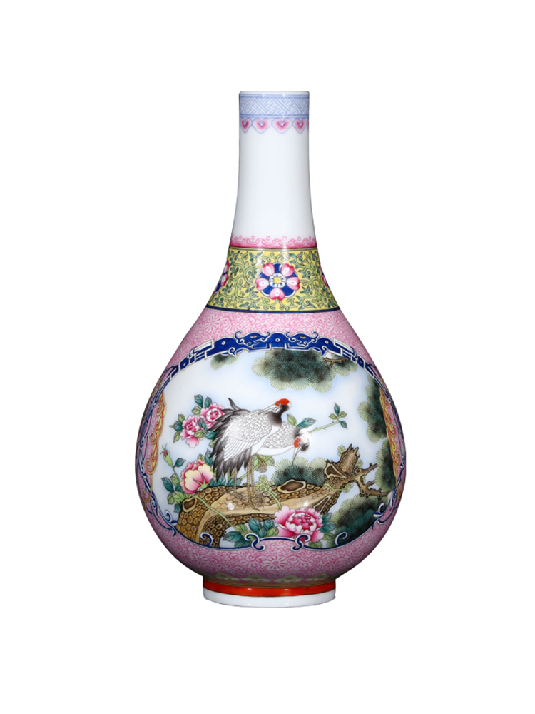Jia lage jingdezhen ceramic furnishing articles YangShiQi the qing qianlong enamel color restoring ancient ways is loose the crane, yuhuan gall bladder vase