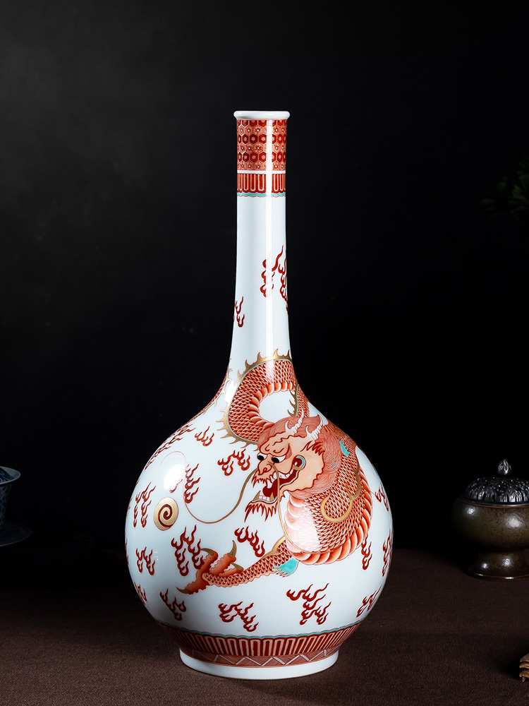 Jia lage jingdezhen ceramic furnishing articles YangShiQi alum red paint of the reign of emperor kangxi and name dragon gall bladder Chinese vase