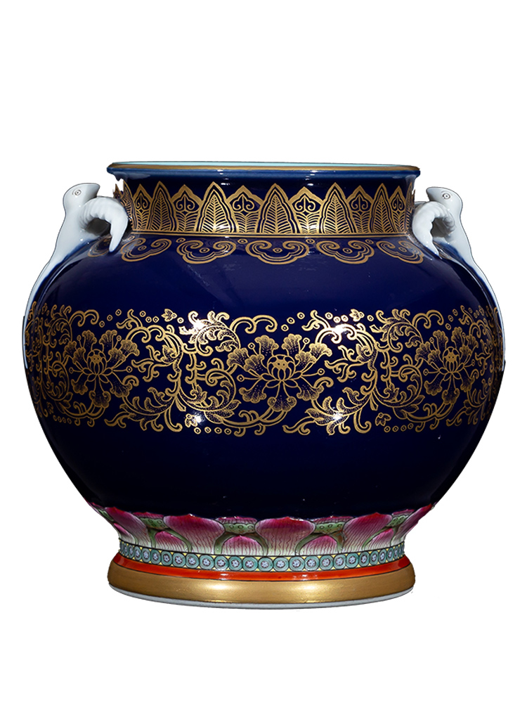 Jia lage archaize of jingdezhen ceramic vase YangShiQi up gold HaiYanHeQing statute of double yan ji green ears as cans