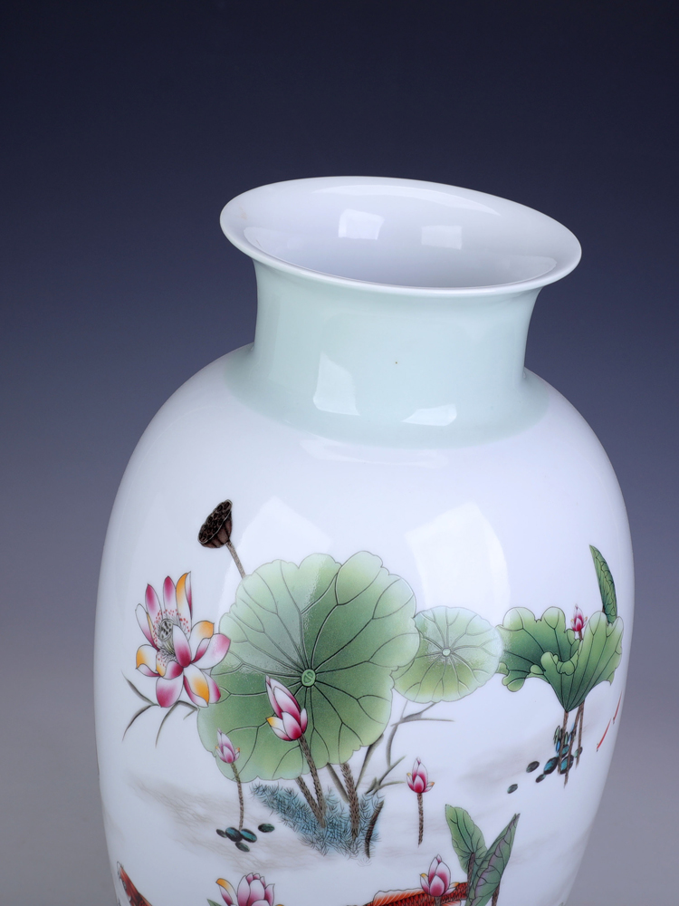 Jingdezhen ceramics creative Chinese vase carp household adornment handicraft furnishing articles large living room office