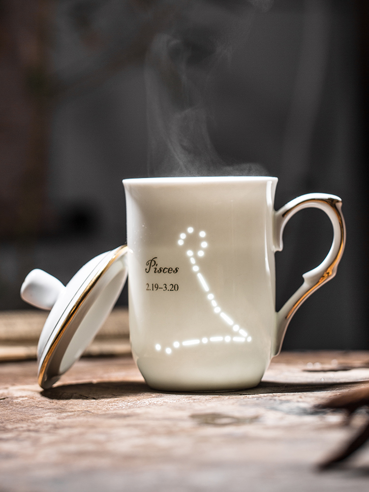 Creative move trend and exquisite ceramic cup mark cup with cover cup household glass coffee cup couples men and women