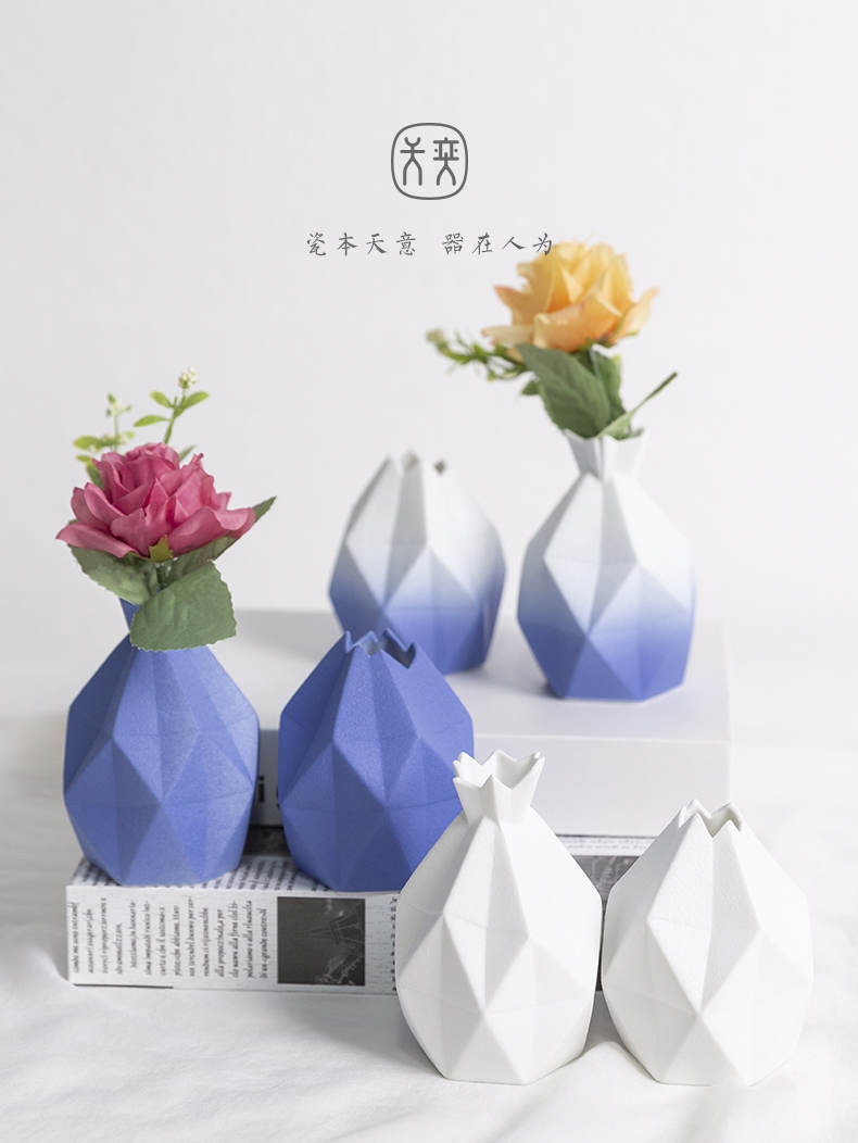 Diamond geometric days yi ceramic flower vases literary small pure and fresh and sitting room book desktop creative furnishing articles a birthday present