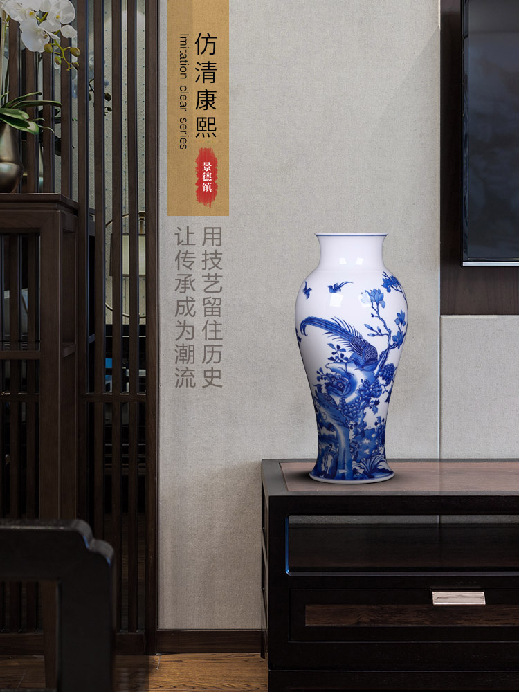 Jingdezhen ceramics vase imitation the qing emperor kangxi golden pheasant tail bottles of Chinese style household adornment TV ark, furnishing articles