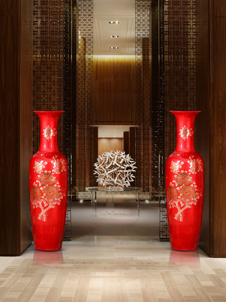 Jingdezhen ceramics of large vases, crystal glaze peony hotel porch Chinese king retro furnishing articles