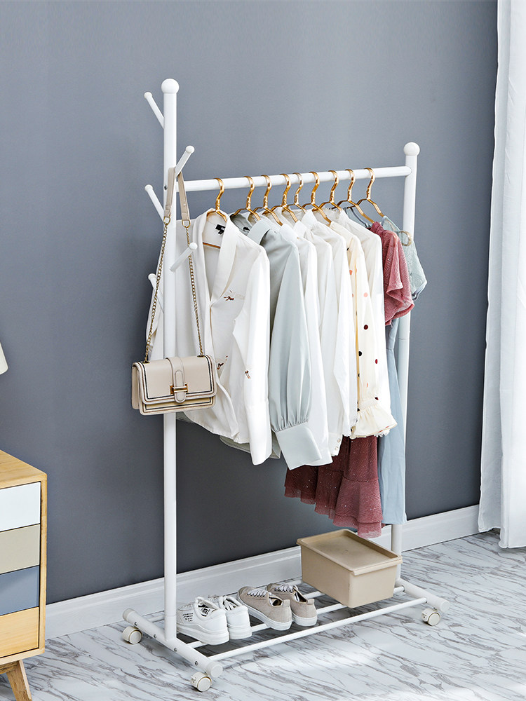 挂衣架落地卧室移动简易晾衣服架子单杆式家用折叠室内衣帽架小型
