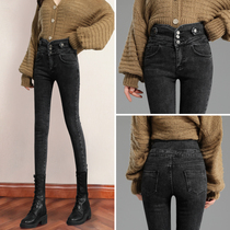 High-waisted jeans womens tight little feet spring and autumn 2021 new thin and wild summer thin black pants women