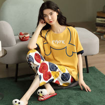 Pajamas Women summer short-sleeved Capri pants cotton Korean casual cute cartoon thin style outfits