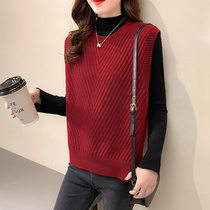 Knitted vest female spring dress 2022 new Korean edition loosely outer wearing sleeveless sweater horse collar coat