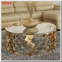 Modern light luxury Brabbu tempered glass coffee table Living room round marble coffee table Model room coffee table customization