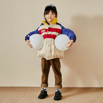 Pear small leisure girls cotton clothing winter new contrast color hooded childrens bread clothing Korean version of the fashion cotton clothing jacket