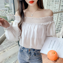 2021 new bubble sleeve off-the-shoulder one-shoulder long-sleeved two-piece chiffon shirt wild seaside holiday sunscreen shirt