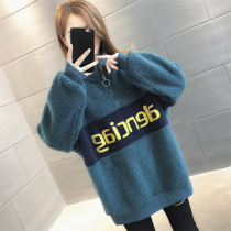 Lamb plush sweatshirt women 2021 New Long half zipper collar autumn and winter plus velvet padded fleece jacket