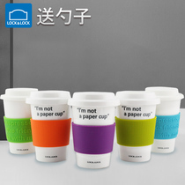 Lock lock lock water cup mug Ceramic womens cup with lid spoon Creative office coffee cup Couple large capacity cup