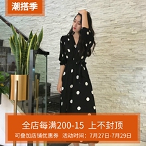 Herburn Storm Dot with dress Summer new vintage collection waist display slim snow spinning French style V neckline Poot point Lioness Dress