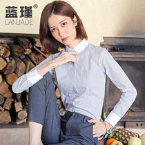 Striped Shirt Woman Long Sleeve Vertical Stripe 2021 Spring paragraph Shirt Coloured round collar Waist Beating Bottom Career Tooling 100 lap