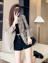 Retro plaid suit jacket female spring autumn 2022 new Korean version Leisure Inn ethos Little Subsuit