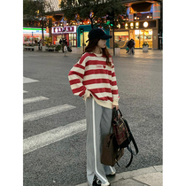 YouZIQI Grapefruit Kiki Leisure Pants 2022 new design sensation niche side vertical stripes loose tube pants