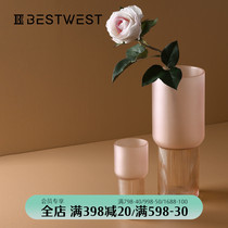 BEST WEST creative pink glass vase ornaments modern simple living room table transparent hydroponic vase