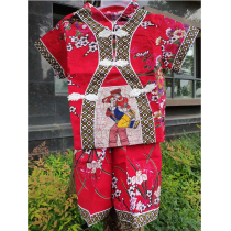 Children Life Clothing Linen Batik Painting and Collage short sleeves Flap Buttoned Suit Parquet Shorts Dress National Wind