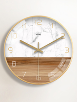 Modern simple watch household clock Light luxury wall clock Living room bedroom Creative fashion wood grain Nordic silent hanging watch