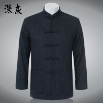 Middle-aged man with long-sleeved wool and a cropper autumn and winter stylish Tangsuit loose large-yard jacket top