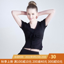 Latin Dance Practice Women Modern Dance base shirt Black Dance Clothes Top Fake Two Strap Short Sleeve Dance Clothes