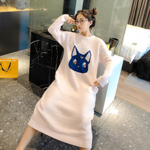 Soft glutinous and long-lasting night skirt female long sleeve half-last sweater in autumn and winter thickened coral velvet yen family suits