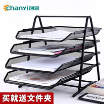 Chuangyi Document Shelf Three-Layer Document Tray Metal Wire Mesh File Barrier Information Shelf Office Supplies Large Multi-Layer Storage Frame Office Desk Shelf Document Storage Stand