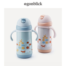 Nordic moment Cup cartoon boy thermos cup with straw dual-purpose kettle girl boy portable handle lanyard