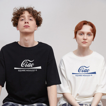square houlest original Japanese alphabet printing English cotton loose black couple short sleeve t-shirt