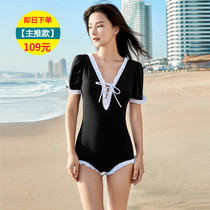 Swimsuit 2021 new fashion one-piece short-sleeved swimsuit womens hot spring swimsuit Korean ins wind cover belly thin