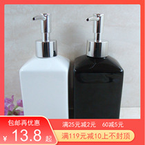 Black and white ceramic hand sanitizer bottle Hotel shower gel shampoo lotion dispensing pressing empty bottle can print logo