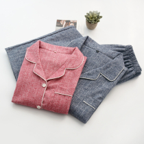 Tide brand ins couple pure cotton brushed flannel pajamas women men spring and autumn Japanese long-sleeved trousers home service suit