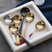 Duoyi golden spoon 304 stainless steel soup spoon household round head fruit spoon tableware eat watermelon special spoon