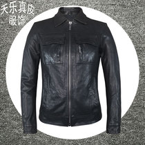 Mens dermis leather clothing multi-pocket turned collar hunting with washed sheep plant knead leather jacket slim fit Locomotive Jacket