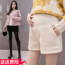 Pregnant womens trousers autumn and winter lamb cashmere belly pants winter wear shorts autumn and winter pregnant women leggings boots pants tide mother