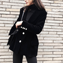 Golden Velvet Western Suit Blouse 2022 Spring New Design Sensation Small Crowdsuit Retro Chic Small Suit Jacket Woman