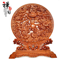 Zen Pavilion authentic peach wood Jiulong Xianrui ornaments peach wood mirror wall hanging jewelry opening gift crafts