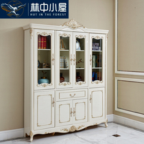 European bookcase full solid wood large lockers French study desk bookcase combination set four-door decorative display cabinet