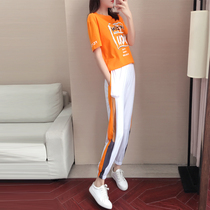 Hong Kong pop brand 2021 summer new short-sleeved sports leisure suit womens loose fashion Western style thin running suit