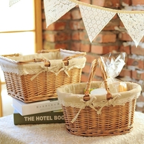 Storage basket Rattan rural storage basket Bamboo willow fabric portable basket Snack picnic basket Fruit basket Bamboo basket