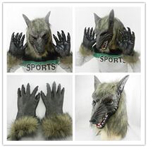  Adult gray wolf head wolf gloves horror mask Halloween animal suit Childrens shaking sound latex animal headgear