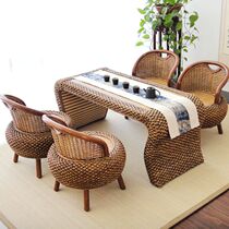 Simple rattan balcony table and chair combination Tatami coffee table bay window small table Japanese tea table Zen low table desk