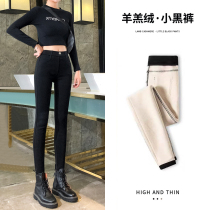 Lamb fluffy black underpants female wearing 2022 new autumn winter velvet and thickened waist-safe small-legged cotton pants