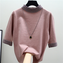 2021 new Korean mid-sleeve knitwear womens pullover autumn and winter thin sweater bottoming shirt loose semi-turtleneck top