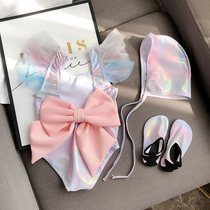  ins explosion-proof childrens swimsuit female shiny fabric cute Korean girl mermaid swimsuit hot spring bow