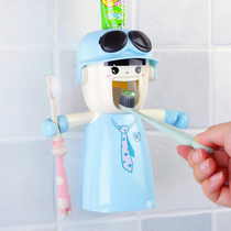 Childrens automatic toothpaste extruder Extruder Cartoon childrens toothbrush shelf Bathroom toothbrush holder set